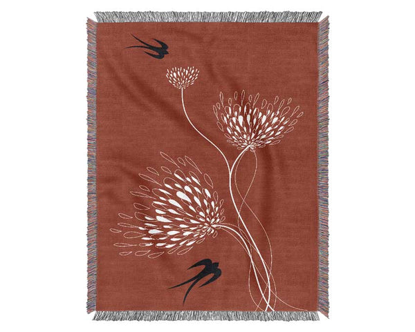 Flower Doves White On Red Woven Blanket