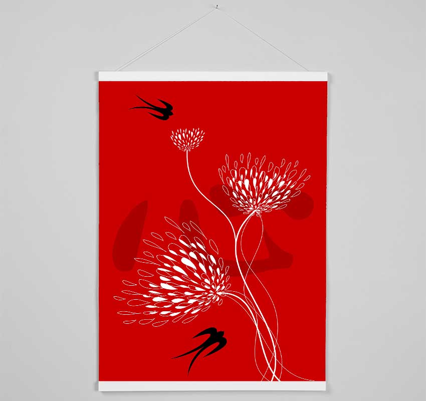 Flower Doves White On Red Hanging Poster - Wallart-Direct UK