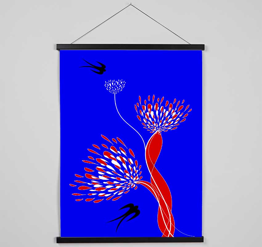 Flower Doves Blue On Red Hanging Poster - Wallart-Direct UK