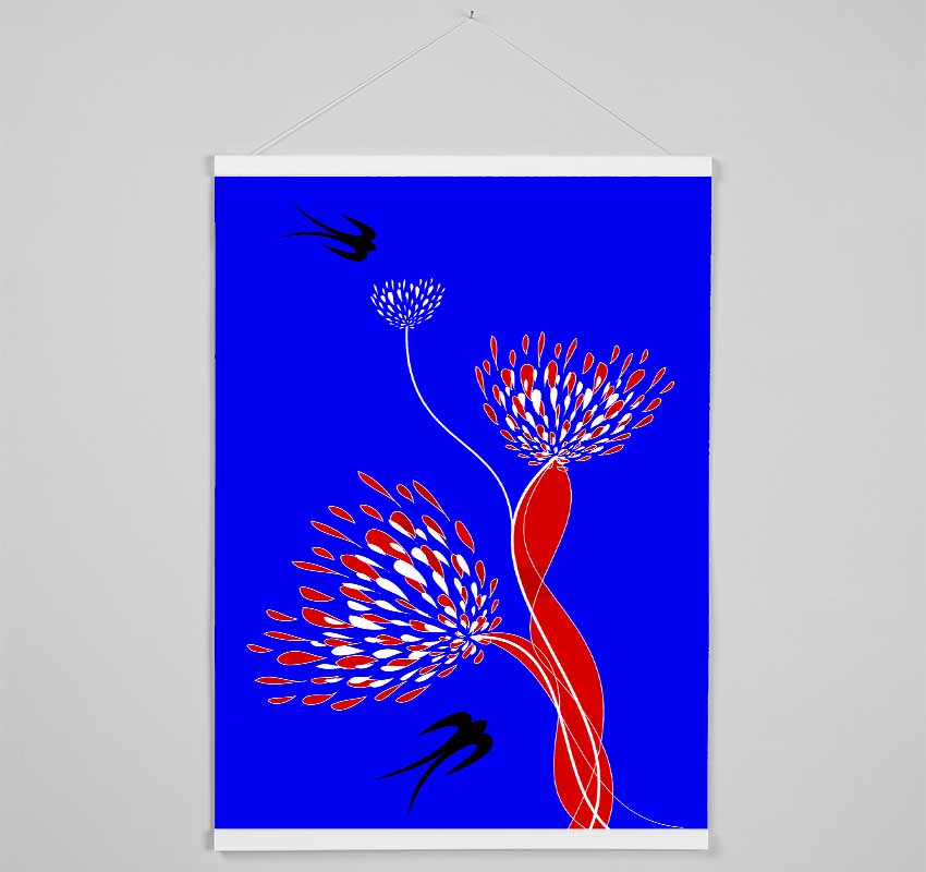 Flower Doves Blue On Red Hanging Poster - Wallart-Direct UK