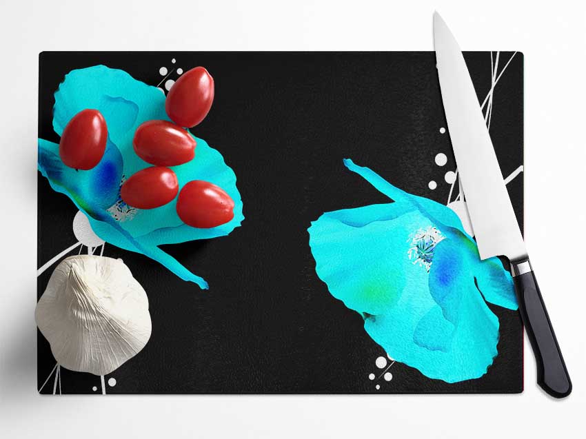 Blue Poppy Abstract Glass Chopping Board