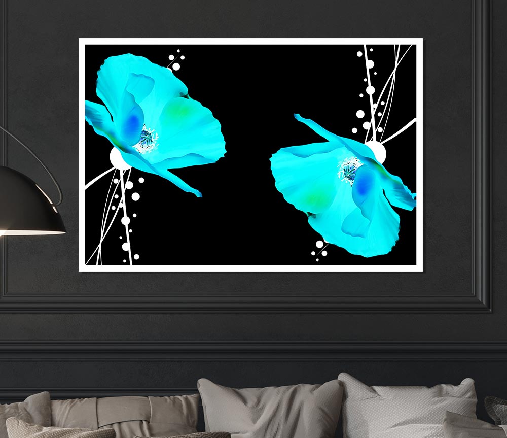 Blue Poppy Abstract Print Poster Wall Art