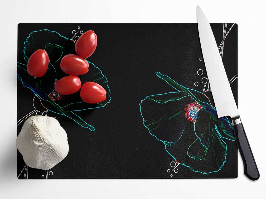 Abstarct Neon Floral 09 Glass Chopping Board