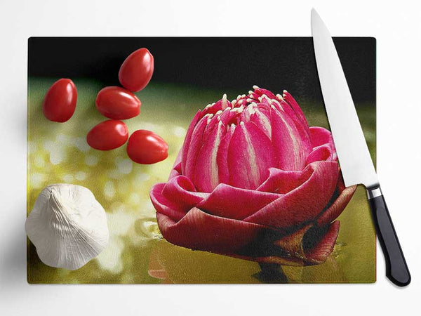 Pink Water Lily Sparkle Glass Chopping Board