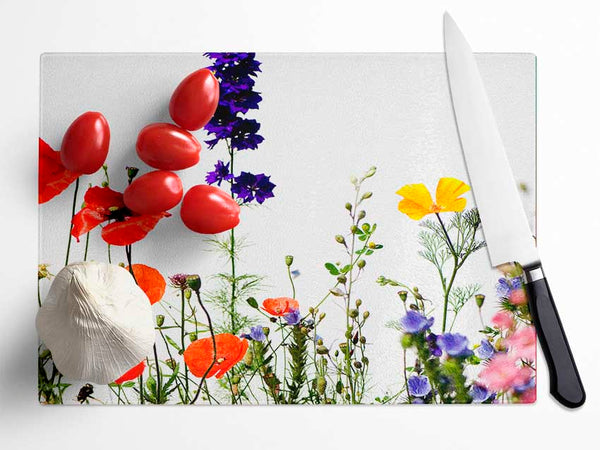 Wild Flower Garden In Bloom Glass Chopping Board