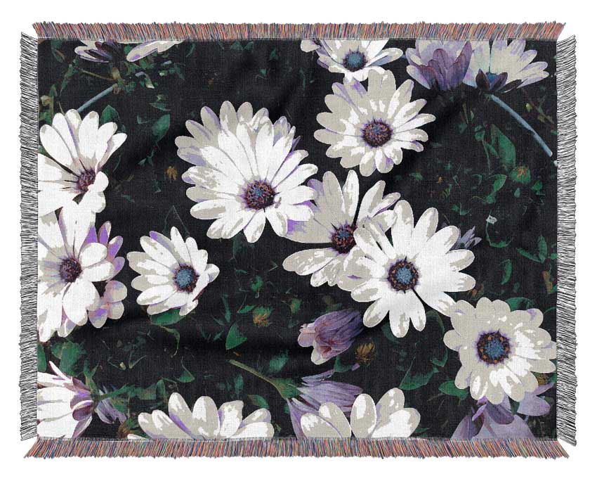 White Pink Baby Daisies Woven Blanket