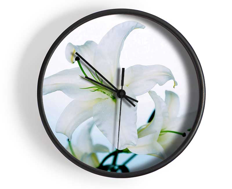 White Flowers In Bloom On Baby Blue Clock - Wallart-Direct UK