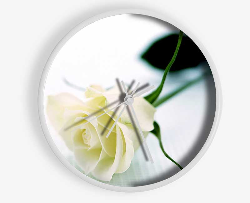 Single White Rose Clock - Wallart-Direct UK