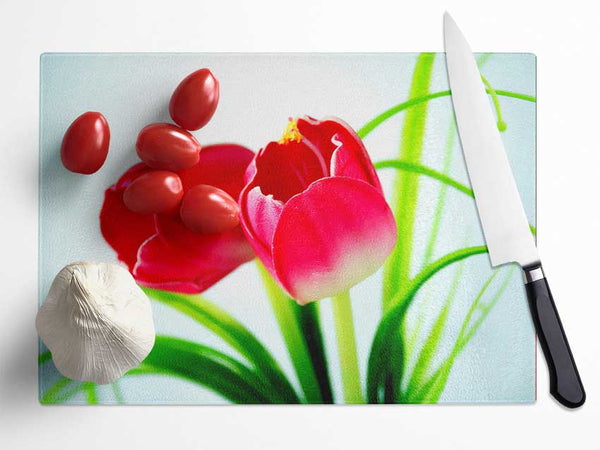 Pink Tulip Duo Glass Chopping Board