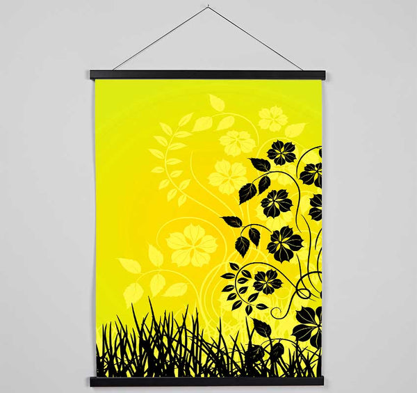 Black Flowers In Yellow Sun Hanging Poster - Wallart-Direct UK