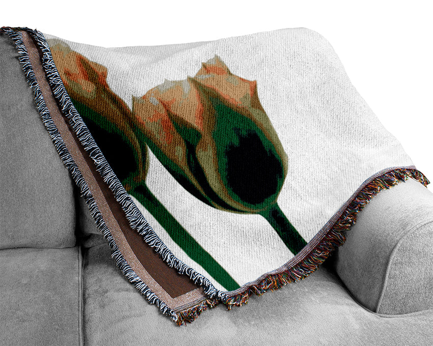 White Green Tulip Parade Woven Blanket