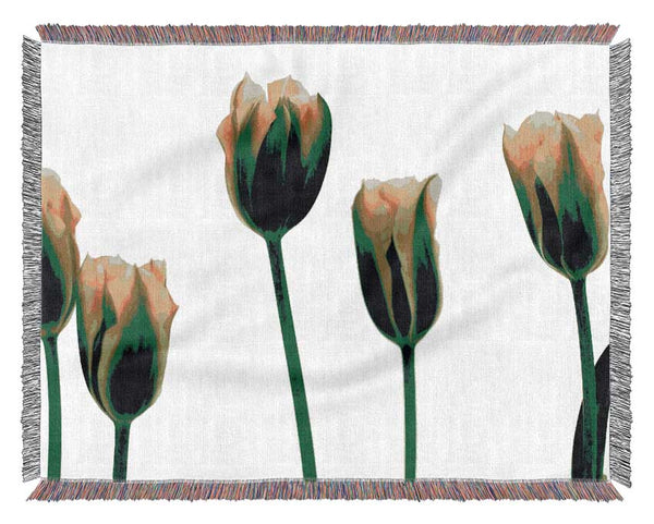 White Green Tulip Parade Woven Blanket