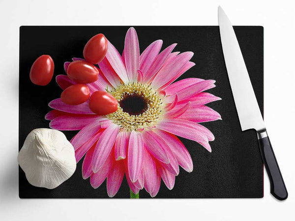 Pink Daisy On Black Glass Chopping Board