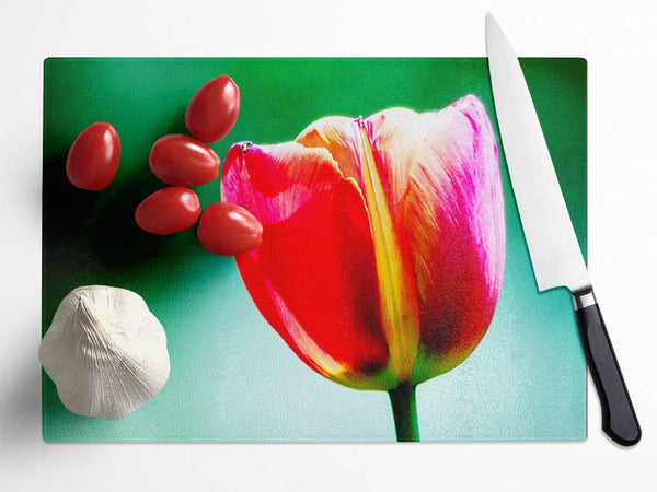 Single Pink Tulip Glass Chopping Board