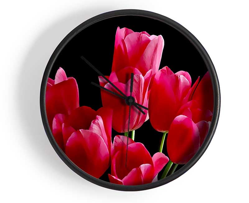 Flower Cerise Tulips Clock - Wallart-Direct UK