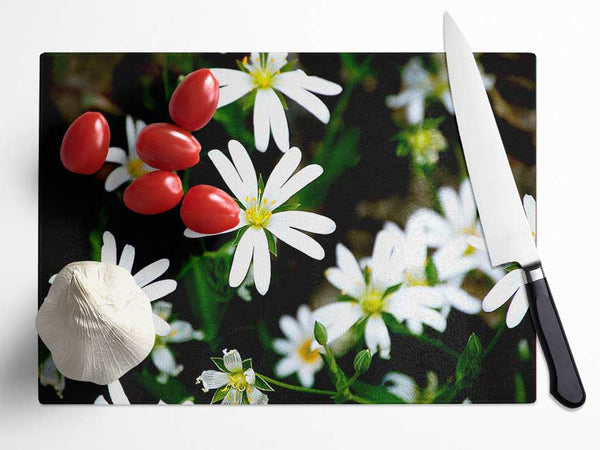 White Garden Daisies Glass Chopping Board