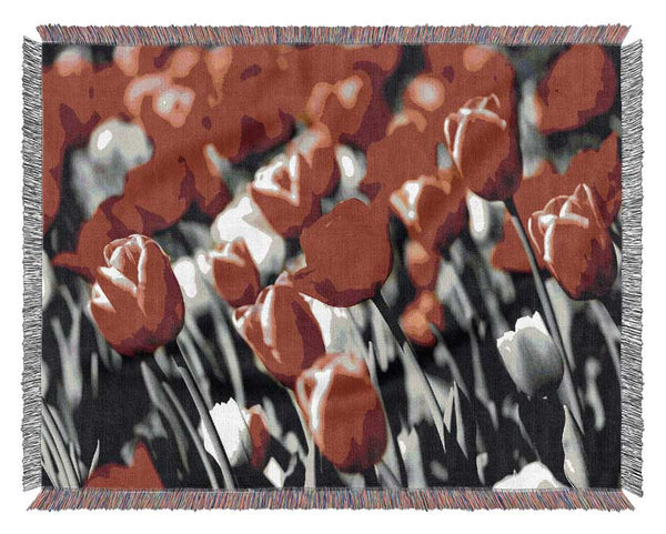 Red Tulips On B n W Woven Blanket