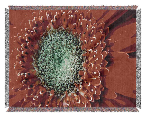 Red Gerbera Green Centre Close-Up Woven Blanket