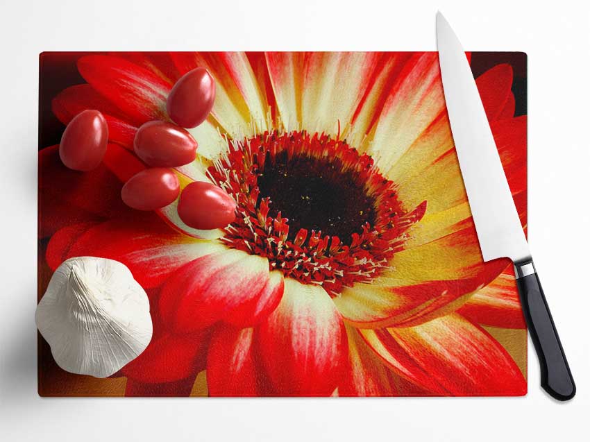 Red Daisy Petals Glass Chopping Board