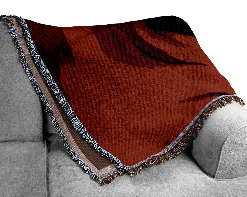 Close-Up Of The Soft Red Rose Woven Blanket