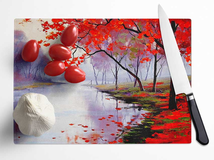 Autumn Lake Glass Chopping Board