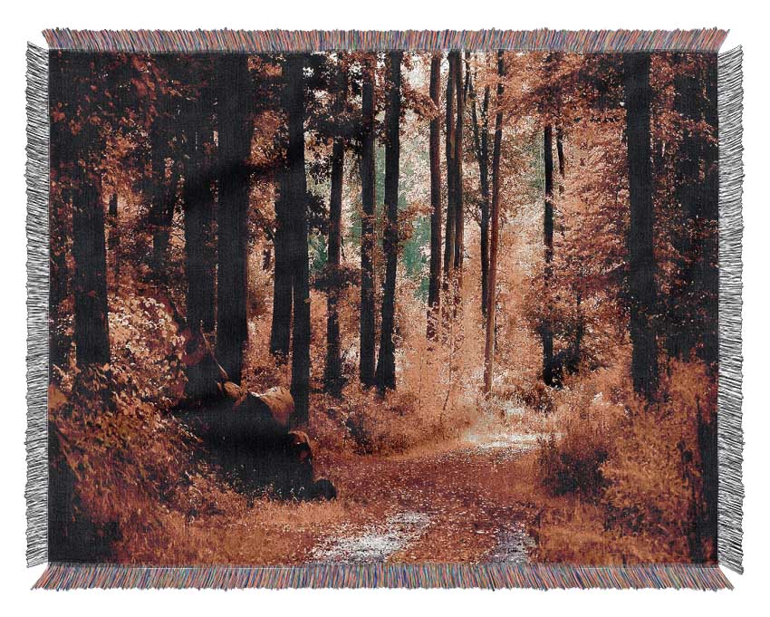 Forest Autumn Path Woven Blanket