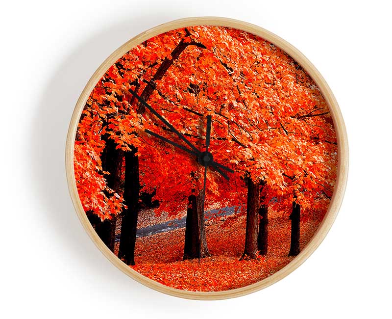 Beautiful Autumn Orange Leaves Clock - Wallart-Direct UK