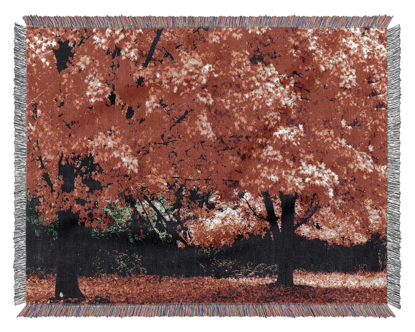 Pink Autumn Leaves Woven Blanket