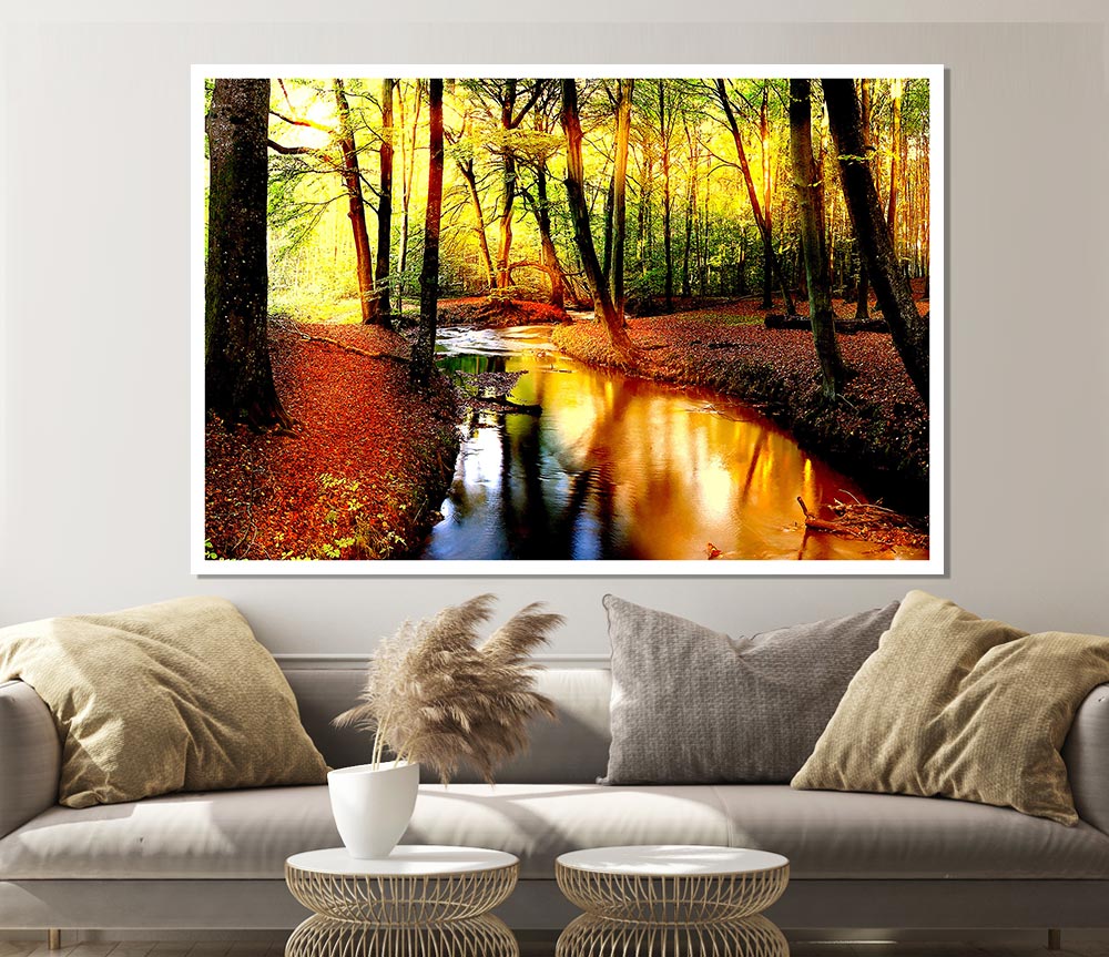 Impressive Autumn Stream Print Poster Wall Art