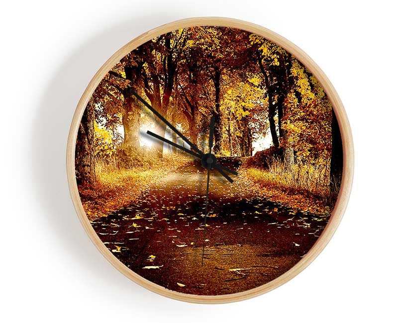 Autumn Golden Leaves Clock - Wallart-Direct UK