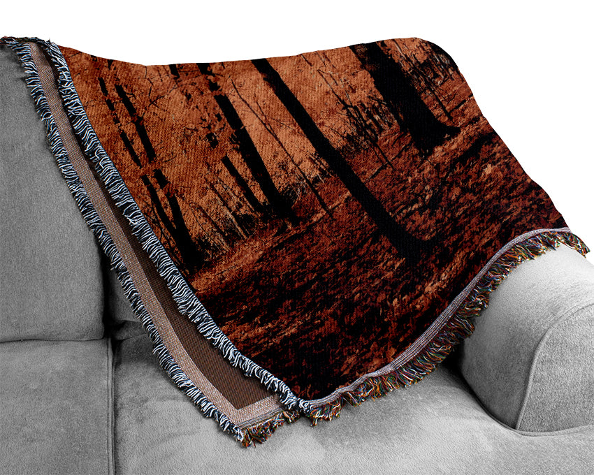 In The Depth Of The Orange Forest Woven Blanket