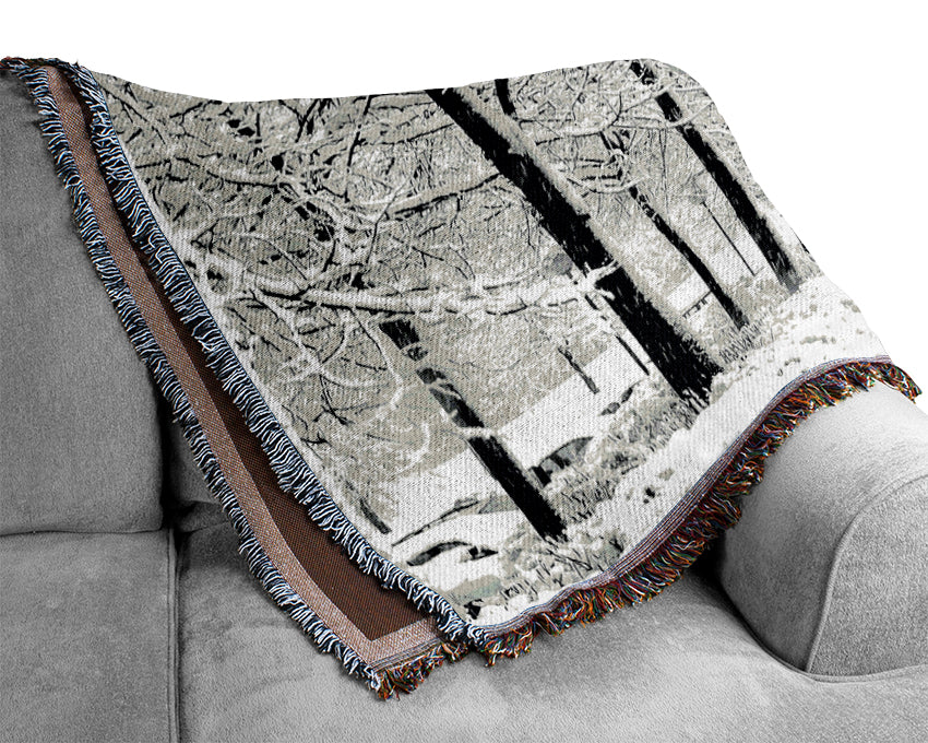 Winter In The Park Black And White Woven Blanket