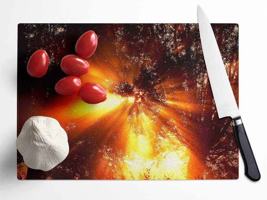 Sun Blaze Above The Winter Tree Glass Chopping Board