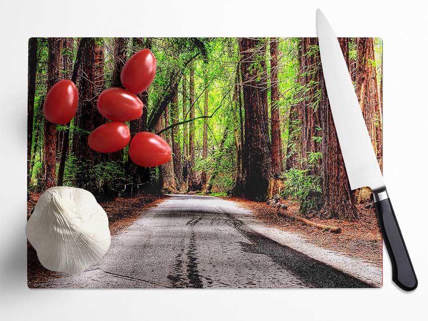 Green Forest Road Glass Chopping Board