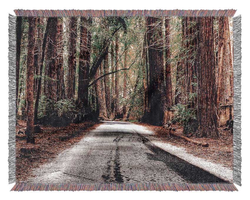 Green Forest Road Woven Blanket