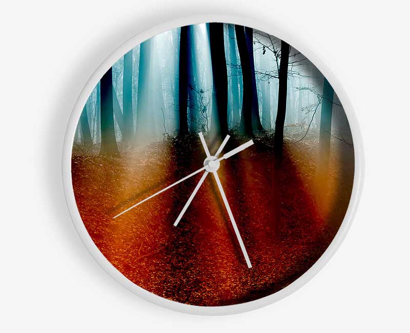 Autumn Forest Blue Sun Beams Clock - Wallart-Direct UK