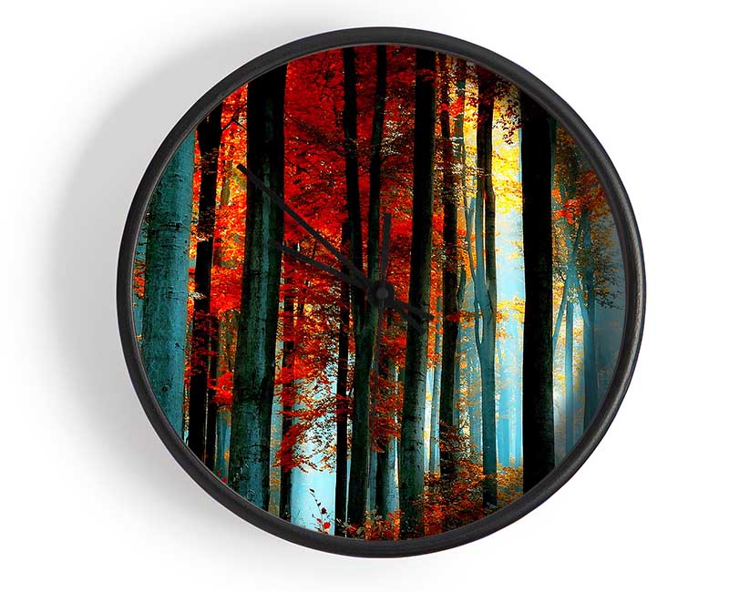 Blue Light Through The Orange Woodland Clock - Wallart-Direct UK