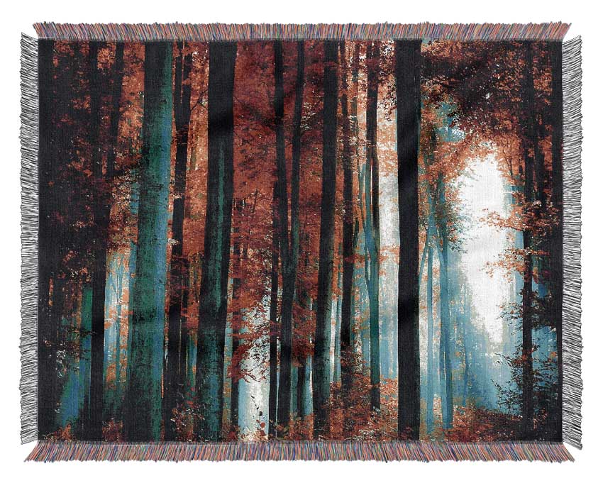 Blue Light Through The Orange Woodland Woven Blanket