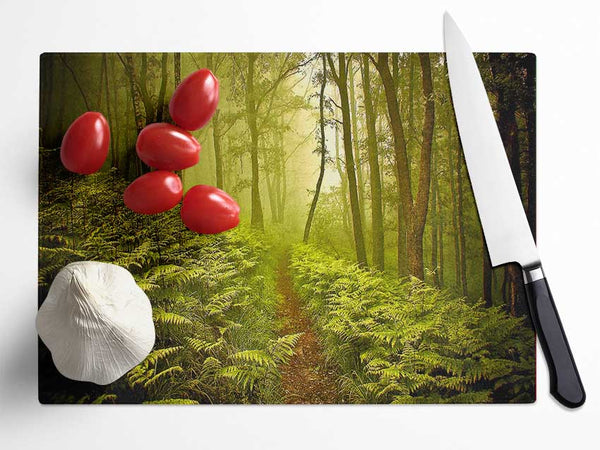 Green Forest Path Glass Chopping Board