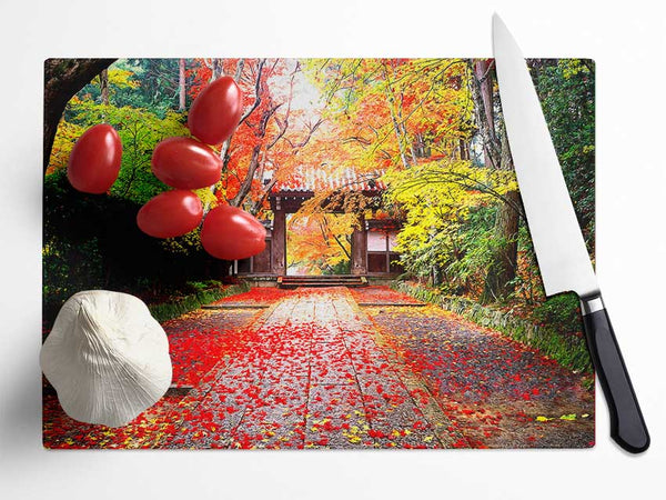 Autumn In Japan Glass Chopping Board