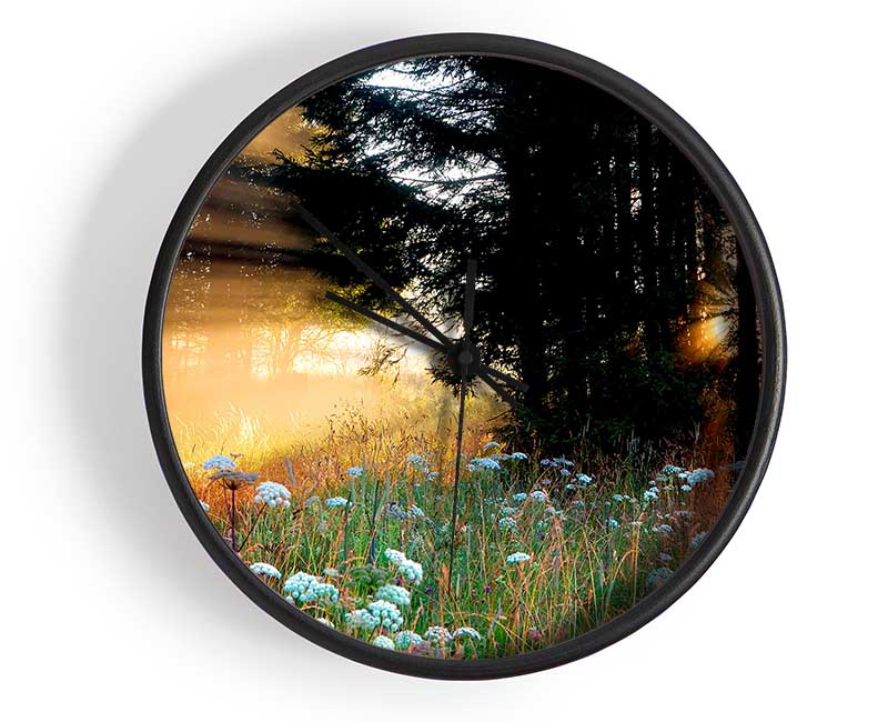 Sunrays Through The Forest Flowers Clock - Wallart-Direct UK