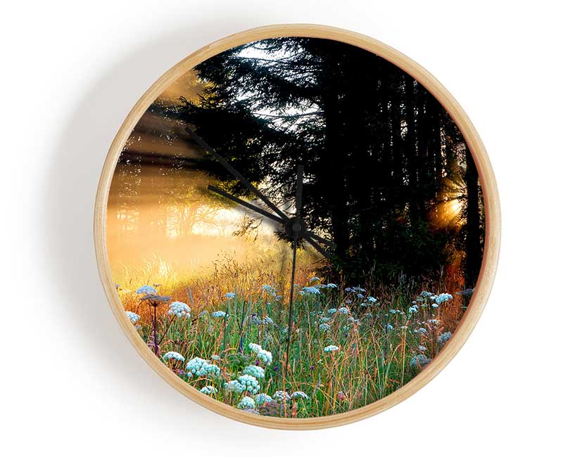 Sunrays Through The Forest Flowers Clock - Wallart-Direct UK