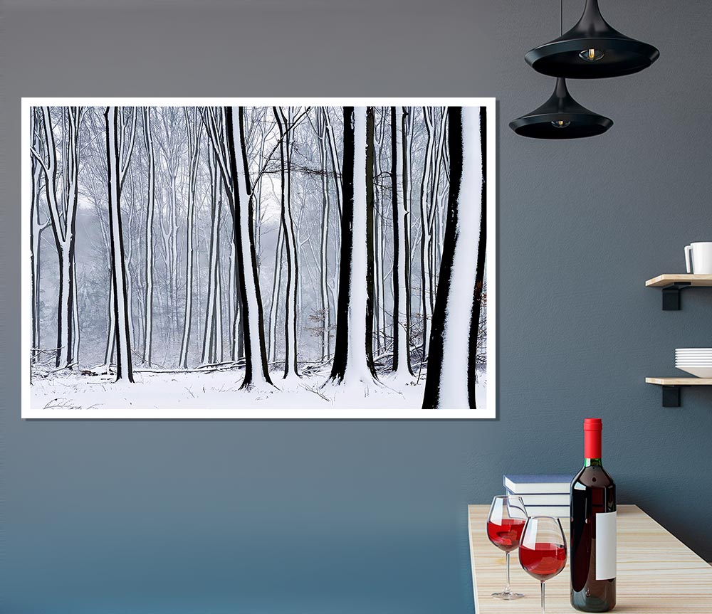 Forest Snow Trees Print Poster Wall Art