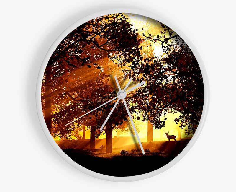 Sunrays Through The Deer Forest Clock - Wallart-Direct UK