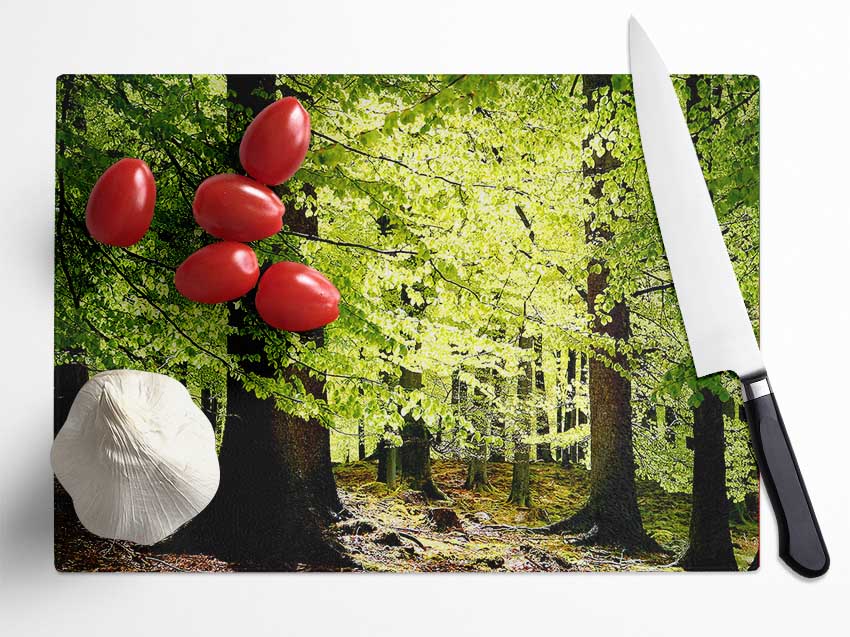 Green Leaves Forest Walk Glass Chopping Board