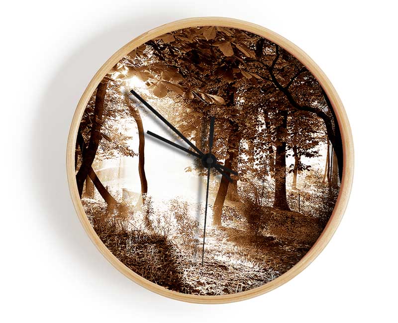 Cocoa Sunbeam Forest Clock - Wallart-Direct UK