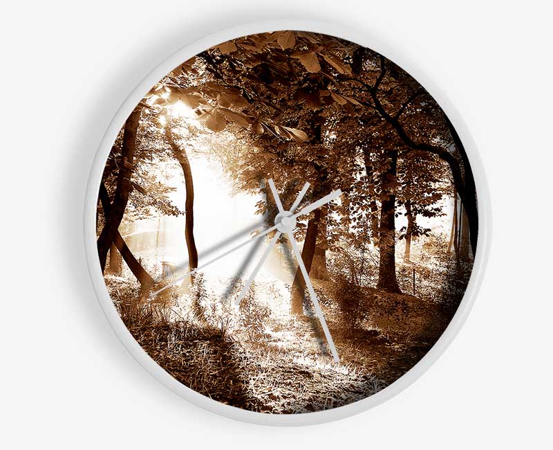 Cocoa Sunbeam Forest Clock - Wallart-Direct UK