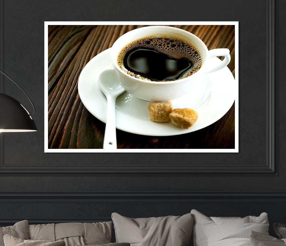 Cup Of Coffee And Sugar Cubes Print Poster Wall Art