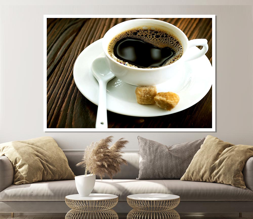 Cup Of Coffee And Sugar Cubes Print Poster Wall Art