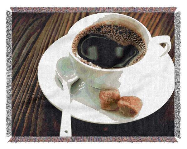 Cup Of Coffee And Sugar Cubes Woven Blanket